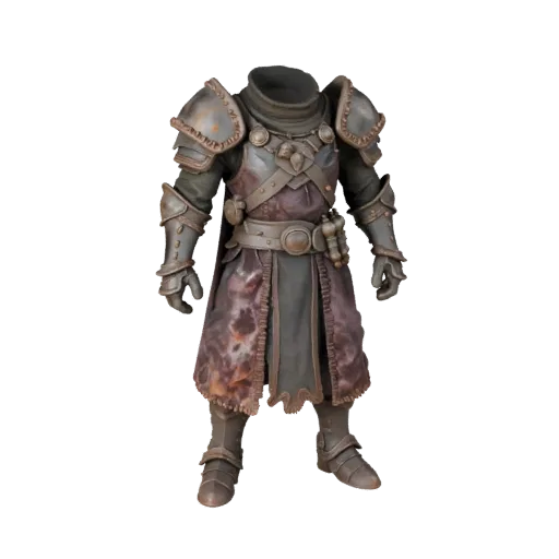 Personaggio 3D Mercante PNG Corazzato Fantasy, vista viewport motore, asset pronto per l'animazione con posa in piedi; Modell