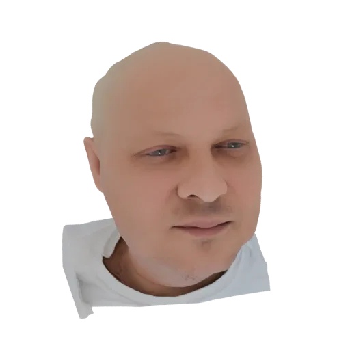 3D model render of a bald man's head and shoulders bust, facing slightly to the side with a neutral expression.