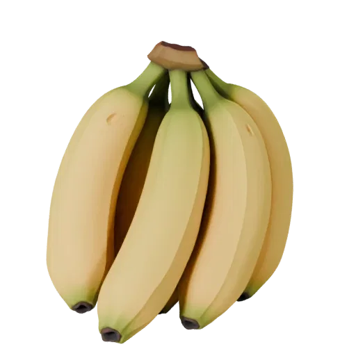 Ripe Banana Bunch 3D model, three-quarter front view, Unity viewport, showing skin pores, recognizable fruit forms.