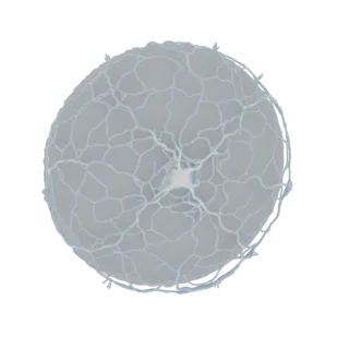 3D render of an abstract sphere with a light blue, intricate, branching neural network pattern against a white background.