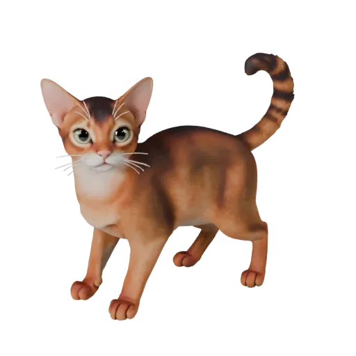 Modello 3D gatto Abissino stilizzato, rendering di fauna selvatica vista laterale, asset animale stilizzato con affusolamento