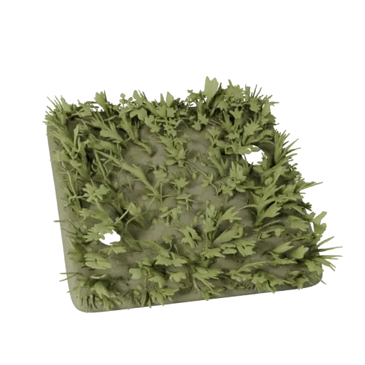 Wildflower Field Module Unity 3D model, isometric viewport view, showing leaf clusters, layered vegetation clusters.