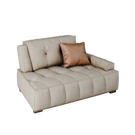 Tufted Modular Couch Product Viz 3D model, living room, three-quarter studio product render, woven fabric detail.