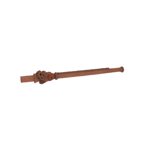 3D render of a wooden pipe with a detailed dragon carving on the stem, presented on a black background.