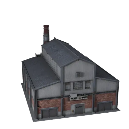 Power Plant Unreal Engine-ready 3D model, Unreal Engine viewport, showing industrial building materials and architectural detail