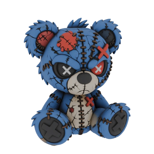 Stitched Blue Teddy Bear 3D Model