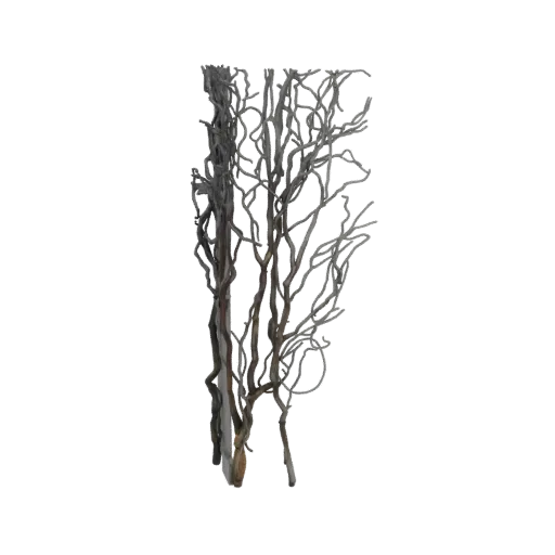 3D model of a twisted, gnarled branch sculpture with intricate, intertwined limbs and a weathered, dark texture.