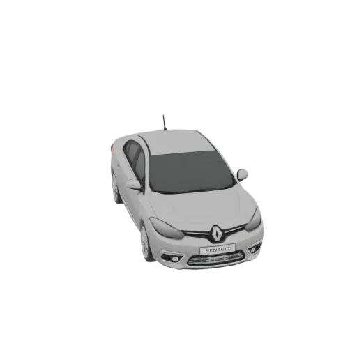 3D model of a light gray Renault Fluence sedan, viewed from a three-quarter front angle against a white background.