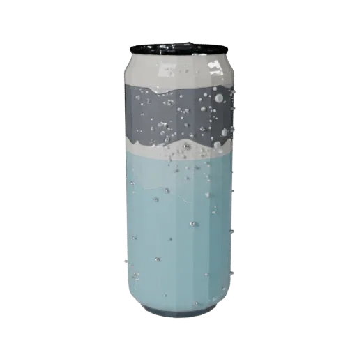 Sparkling Soda Can Stylized 3D model, stylized isometric render, showing glass, container shape.