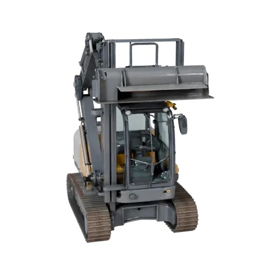 Construction Forklift Realistic 3D model, three-quarter studio render, showing painted steel, form detail.