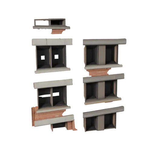 Brick Facade low poly 3D model, game-ready exterior view, showing building facade materials and architectural detail