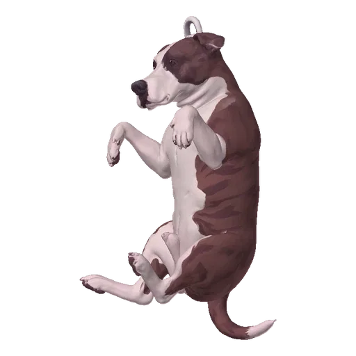 3D model of a brown and white Pitbull dog ornament in a playful, suspended pose with paws raised.