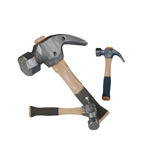 Heavy Duty Hammer Low Poly 3D model, game viewport three-quarter view, showing painted metal, functional silhouettes.