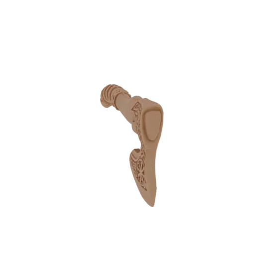3D model of a Viking axe with intricate knotwork carvings on the blade and handle, presented on a white background.
