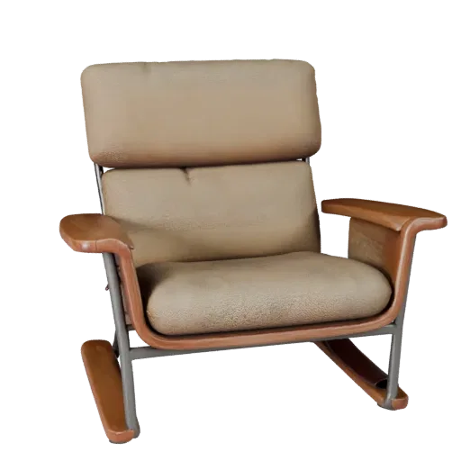 Scandinavian Lounge Chair Realistic 3D model, home interior, three-quarter studio render, wood detail.