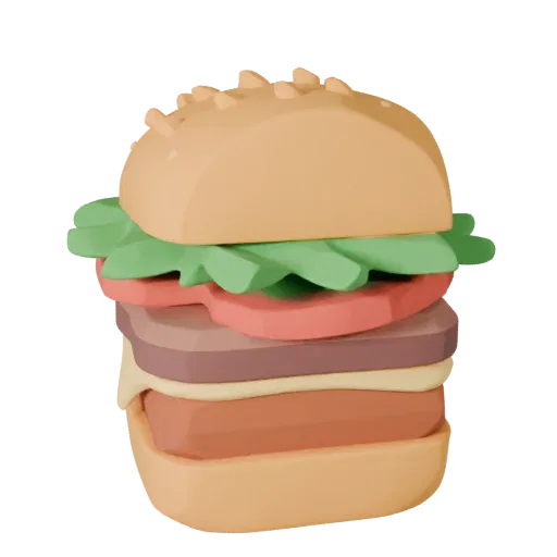 Gourmet Burger Meal Printable 3D model, isometric STL render, showing sauces, plated composition.