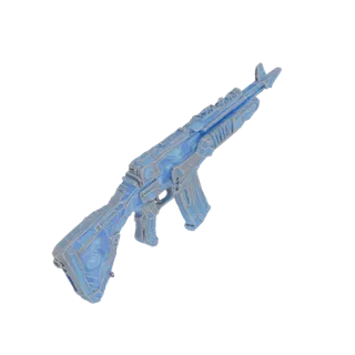 3D model of a crystal rifle with blue swirls inside, designed in an ice style.