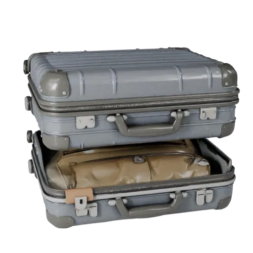Sealed Travel Suitcase High Poly 3D model, close-up studio render, showing plastic, usable openings.