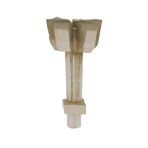 3D model of an ornate classical column capital with weathered stone texture, featuring acanthus leaves and volutes.