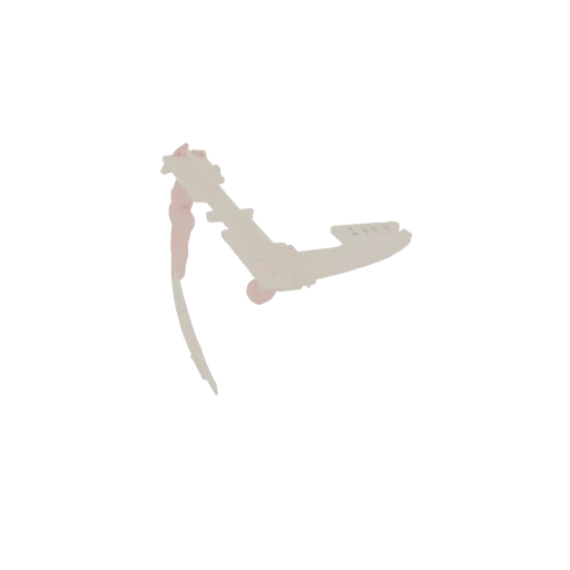 3D model of a futuristic aircraft with a sleek white body and distinctive pink accents on its wings and tail.