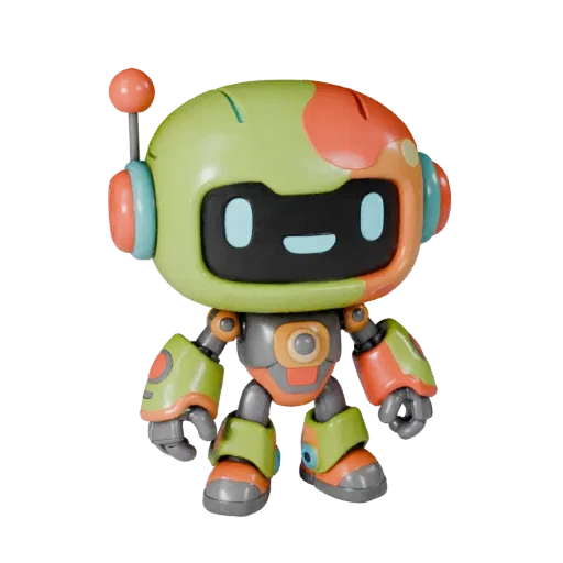 Fantasy Robot Mascot stylized 3D model preview showing pose, three-quarter game view, expression and smooth toy surfaces