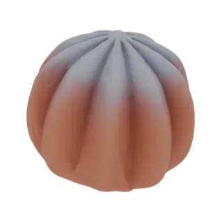 Uma renderização 3D de uma abóbora ranhurada com um gradiente de laranja para cinza, mostrando suas distintas cristas vertica