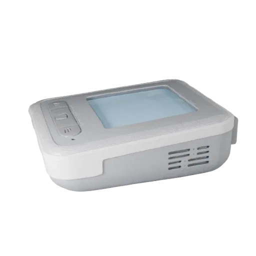 Minimal Smart Thermostat Stylized 3D model, stylized isometric render, showing white plastic, compact device geometry.