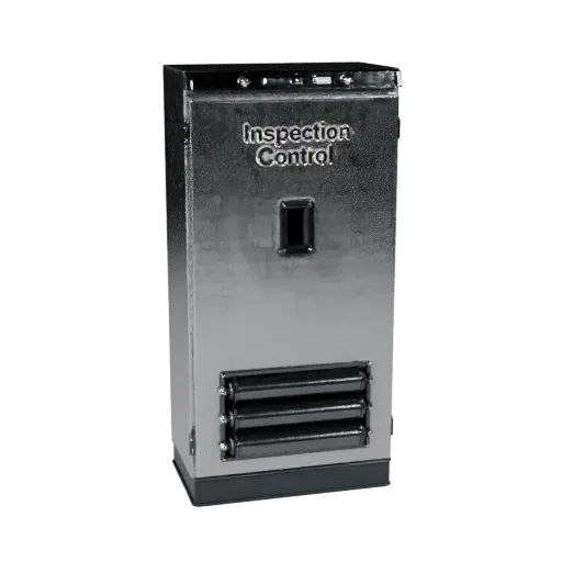 Inspection Control Cabinet 3D model, three-quarter studio product render, showing painted steel, form detail.