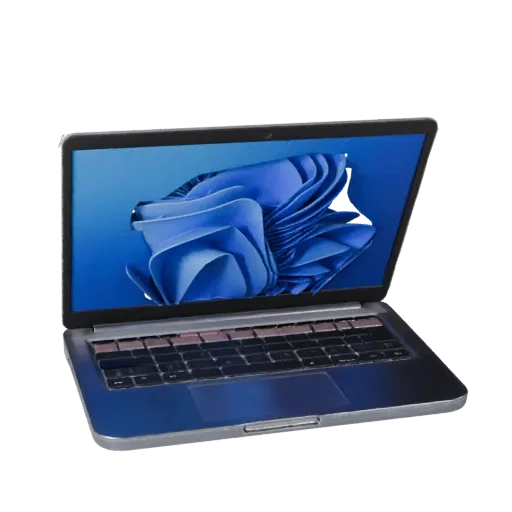 Business Laptop High Poly 3D model, close-up studio render, showing brushed metal, open lid angle.