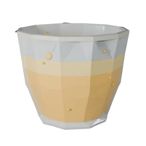 Cafe Tea Mug Low Poly 3D model, game viewport three-quarter view, showing glass, container shape.