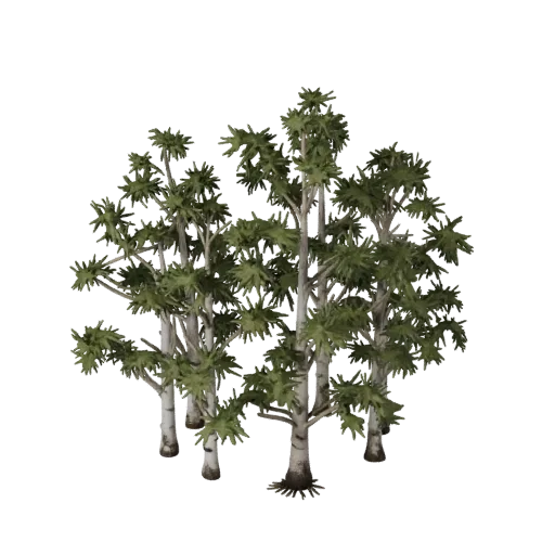 Birch Grove Set Unity 3D model, isometric viewport view, showing leaf clusters, layered vegetation clusters.