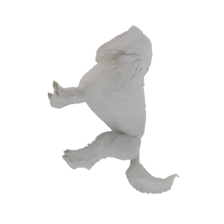 3D model of a white arctic fox in a dynamic mid-stride pose, with detailed fur texture and a bushy tail.