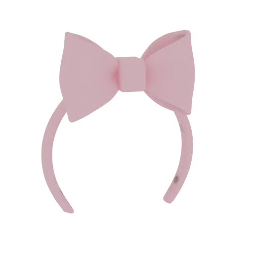 A 3D render of a simple, light pink bow headband with a smooth, matte finish, presented on a white background.