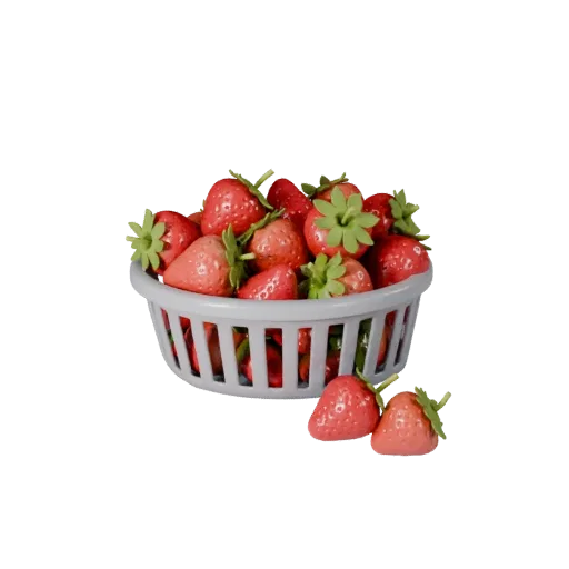 Market Strawberry Basket High Poly 3D model, close-up studio render, showing skin pores, recognizable fruit forms.