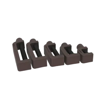 A set of five adjustable C-clamps in varying sizes, rendered in a matte brown finish, displayed against a white background.