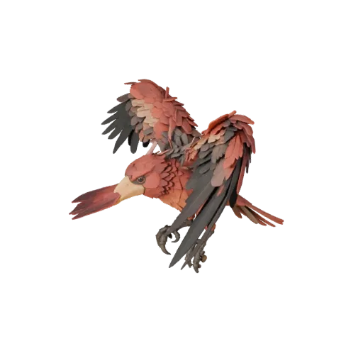 Cardinal 3D Modell, Gameplay-Kamera-Seitenansicht, Unity-fertiges Tier-Asset mit Schnabelprofil, geschichtetem Gefieder, Flüg
