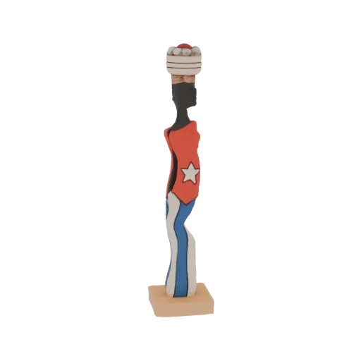 Modèle 3D d'une figurine féminine stylisée avec une silhouette, portant un haut rouge avec une étoile blanche et un bas à ray