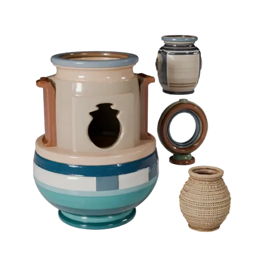 Boho Vase Product Viz 3D model, living room, three-quarter studio product render, ceramic detail.