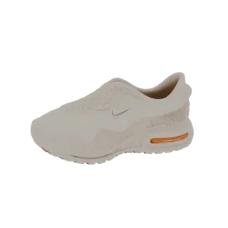 3D model of a beige Nike Air Max slip-on sneaker with an orange Air Max unit in the sole.