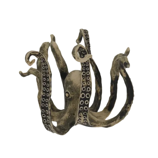 3D model of an antique bronze octopus sculpture with its tentacles spread out.