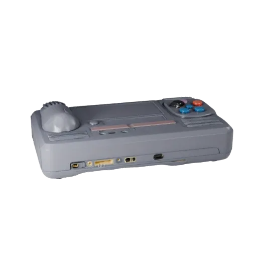 Retro Game Console 3D model, three-quarter front view, AR viewer studio render, showing matte plastic, form detail.