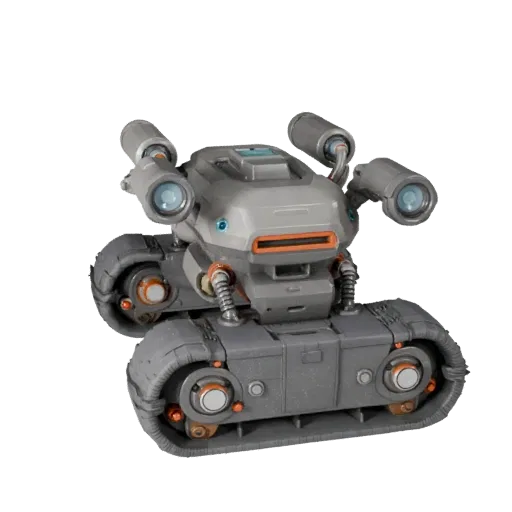 Service Crawler Robot Stylized 3D model, stylized isometric render, showing metal frames, robot form.