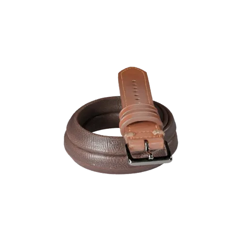 Modello 3D Cinturino Formale, vista frontale a tre quarti, rendering studio AR viewer, che mostra pelle, forma a striscia fle