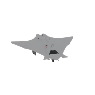 3D model of a grey stealth fighter jet with sharp angles, shown in flight against a white background.