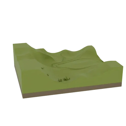 Alpine Meadow Slope Printable 3D model, isometric tabletop STL render, showing layered soil, terrain detail.