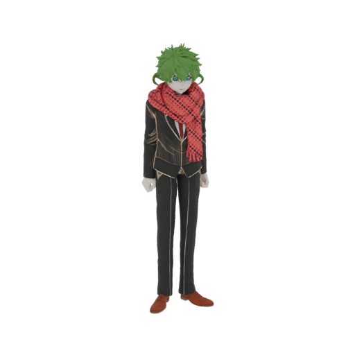 Anime Boy with Green Hair and Red Scarf 3D Model
