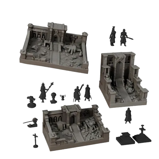 Diorama-Display für Verliese STL druckbares 3D-Modell Vorschau Teile, Dreiviertel-Display-Ansicht, Tiefe und Display-Maßstab