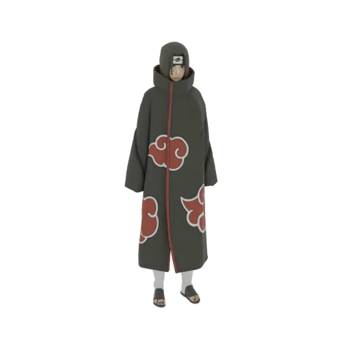 3D model of the Akatsuki cloak from Naruto, featuring red cloud patterns on a dark robe.