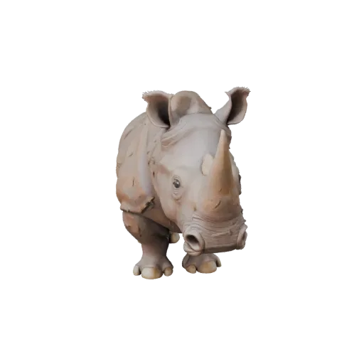 Modèle Rhino STL haute densité, vue d'affichage isométrique, figurine animale prête à imprimer avec équilibre de pose, indice