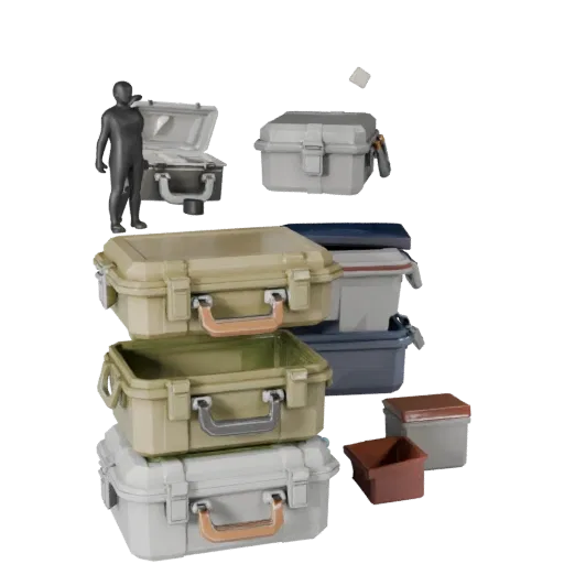 Utility Ammo Case Low Poly 3D model, game viewport three-quarter view, showing plastic, usable openings.